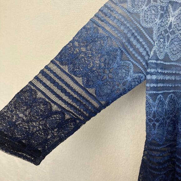 Drapers & Damons Open Cardigan Sweater PM Petite Medium Blue Ombre Embroidered - Picture 7 of 8